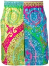 VERSACE FLUO BARROCO PRINT SILK SHORTS