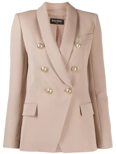 Balmain Blush Double-breasted Wool Blazer In Neutrals