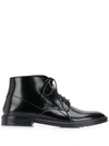Dolce & Gabbana Black Leather Men Short Boots Lace Up Shoes In Black