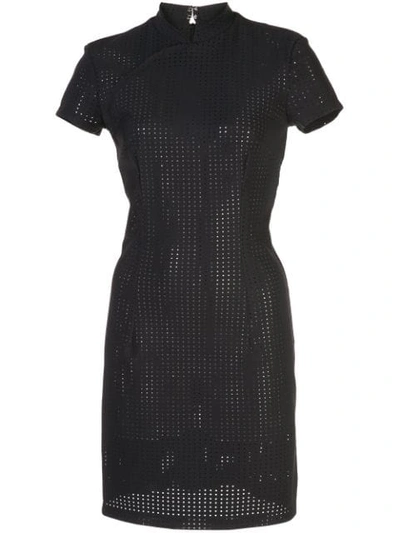 Marcia Perforated Fitted Mini Dress In Black