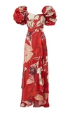 JOHANNA ORTIZ ANCESTRAL BELONGING PUFF SLEEVE FLORAL SILK GOWN,757360