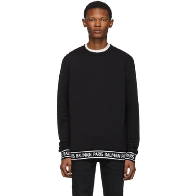 Balmain Jacquard Logo-trim Cotton Sweatshirt In Black