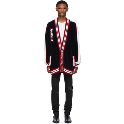 Balmain Men's Oversized Striped-trim Cardigan In Blue