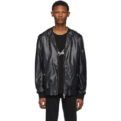 Balmain Faux Leather Hooded Jacket In Black