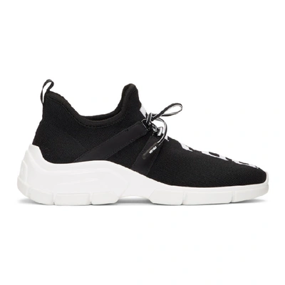 Prada Logo-jacquard Stretch-knit Sneakers In Black,white