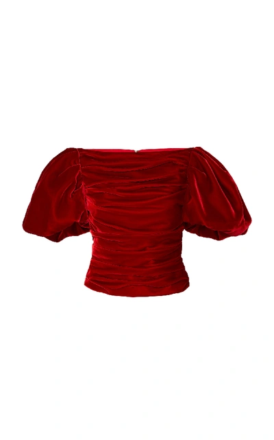 Khaite Kai Puffed-sleeve Velvet Top In Red