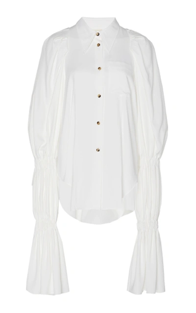 Khaite Leith Shirred-sleeve Crepe Blouse In White