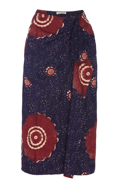 Ulla Johnson Ember Printed Cotton Midi Skirt In Navy