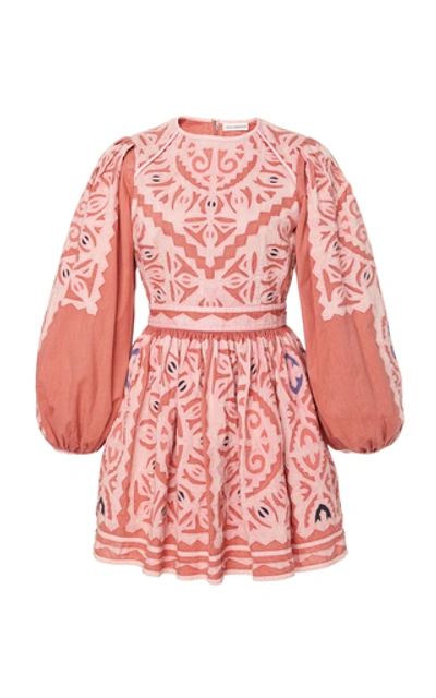 Ulla Johnson Omaira Embroidered Blouson-sleeve Short Dress In Sunbleached Rose