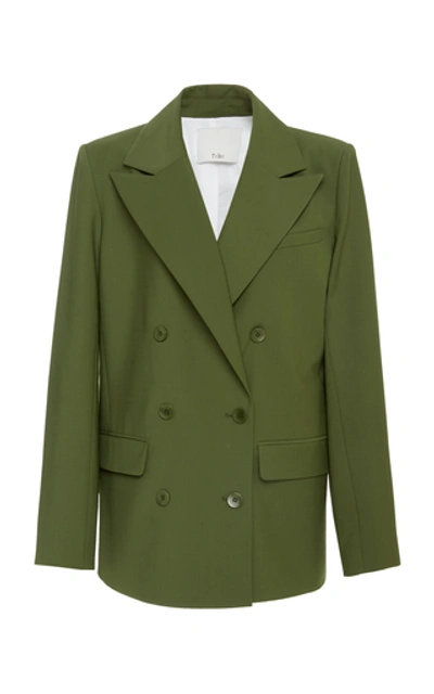 Tibi Double-breasted Woven Blazer In Army Green