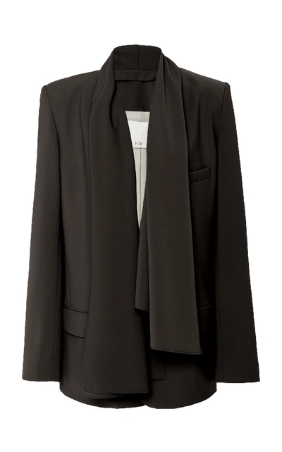 Tibi Tropical Wool Scarf Blazer In Black