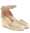 VALENTINO GARAVANI ROCKSTUD DOUBLE LEATHER WEDGE ESPADRILLES,P00397000