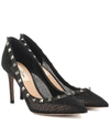 VALENTINO GARAVANI ROCKSTUD MESH AND LEATHER PUMPS,P00396818