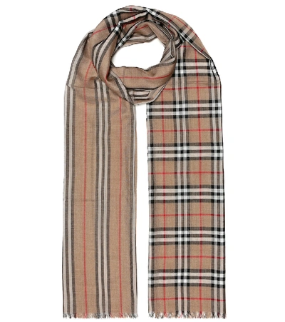 Burberry Check And Icon-stripe Wool And Silk-gauze Scarf In Neutrals