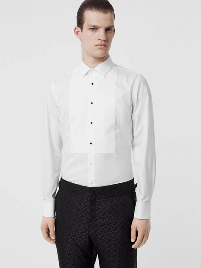Burberry Knife-pleated Cotton-poplin Tuxedo Shirt In Optic White
