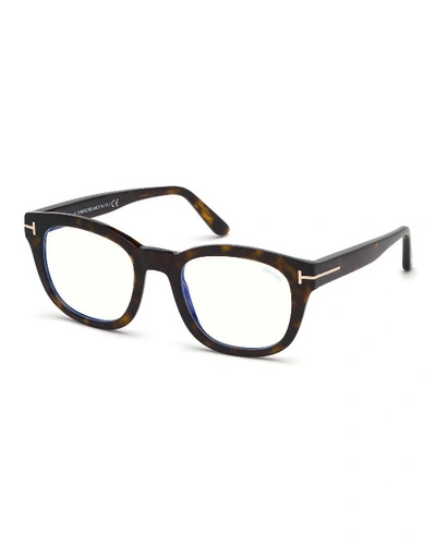 Tom Ford 50mm Geometric Blue Block Optical Glasses In Shiny Black