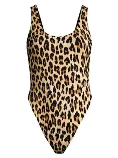 Alice And Olivia Arona Deep Scoop Back Leopard Print Bodysuit In Textured Leopard