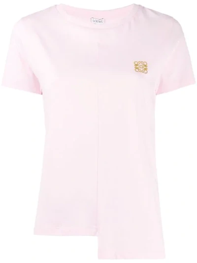 Loewe Embroidered Logo Asymmetric Hemline T-shirt - 粉色 In 7840 Plpink