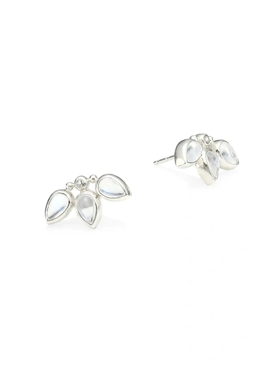 Anzie Bouquet Blue Moonstone, White Sapphire & Sterling Silver Fan Stud Earrings