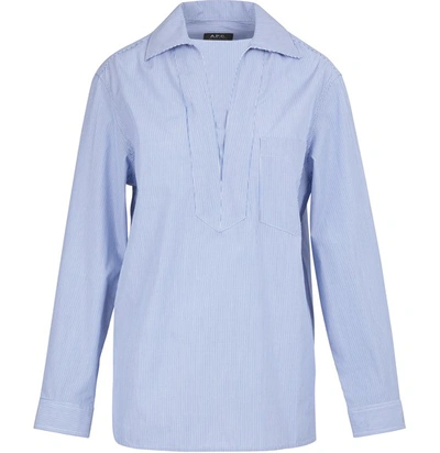 Apc Roma Striped Oversized Cotton Shirt In Blue