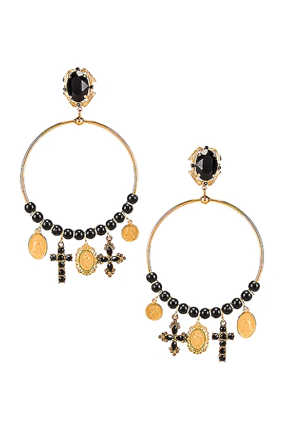 Dolce & Gabbana Cross Embellished Hoop Jewel Earrings In Gold