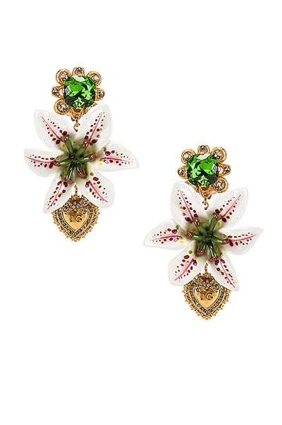 Dolce & Gabbana Crystal-embellished Lily Clip Earrings In White & Gold
