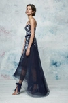 MARCHESA NOTTE SLEEVELESS BEADED EMBROIDERED HI LO GOWN,N28G0742