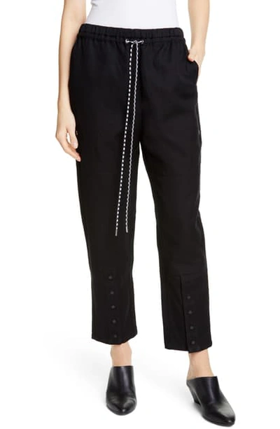 Proenza Schouler Washed Cotton Drawstring Pants With Buttons In 00200 Black