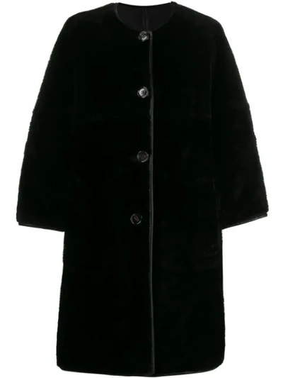 Marni Reversible Shearling & Leather Button Coat In Black