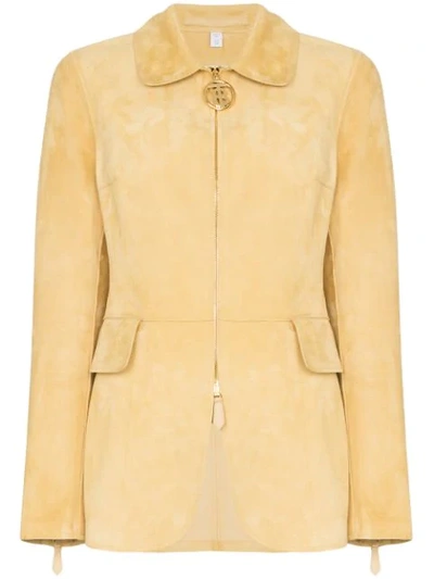 Burberry Monogram Motif Suede Riding Jacket In Yellow