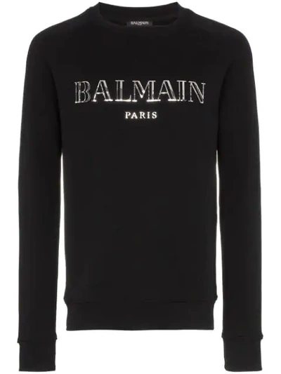 Balmain Men's Metallic Logo Crewneck Sweatshirt In Black