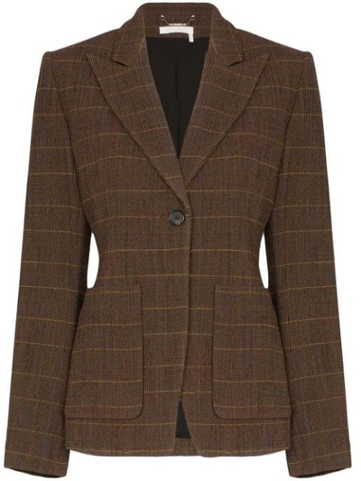Chloé Wide Lapel Check Stretch Wool Jacket In Brown