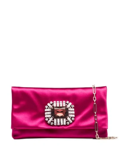 Jimmy Choo Pink Titania Satin Crystal Buckle Clutch Bag - 粉色 In Pink
