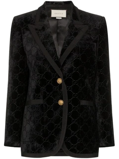 Gucci Grosgrain-trimmed Metallic Velvet-jacquard Blazer In Black