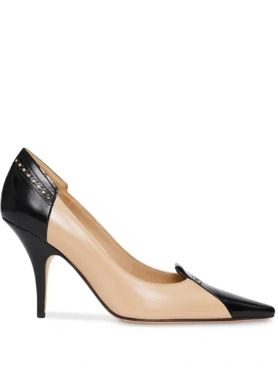 Burberry Brogue Detail Two-tone Leather Pumps In Nude Blush/black