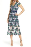 FOXIEDOX EMBROIDERED LACE MIDI DRESS,HS1409DRN