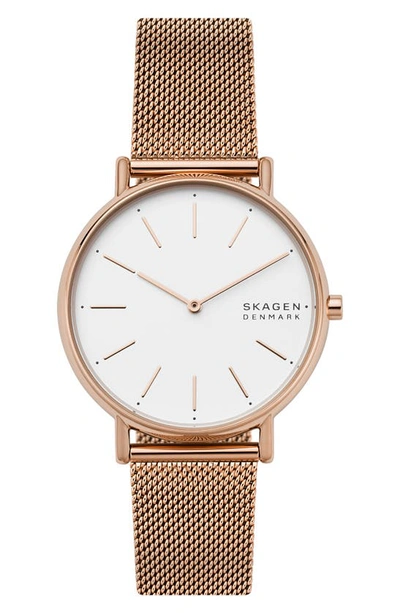 Skagen Women's Signatur Rose Gold-tone Stainless Steel Mesh Bracelet Watch 38mm