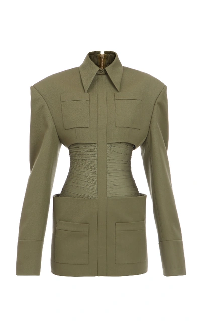 Balmain Ruched Wool-blend Blouse In Green