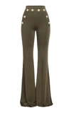 Balmain Button-trim Flared Crepe Trousers In Green