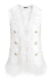 BALMAIN FEATHER-TRIM DOUBLE-BREASTED VEST,TF17006K007