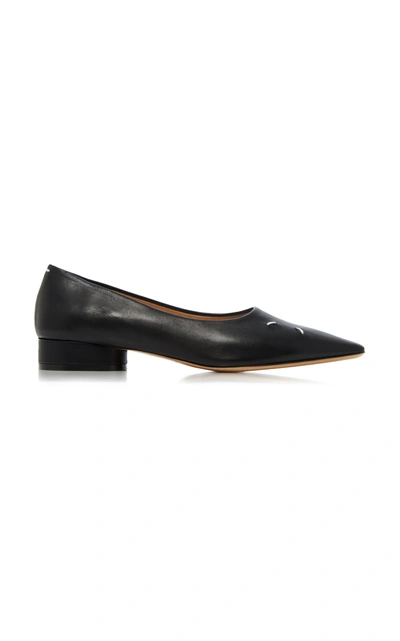 Maison Margiela Embroidered Leather Flats In Black