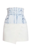 BALMAIN DENIM-TRIM ASYMMETRICAL MINI SKIRT,758008