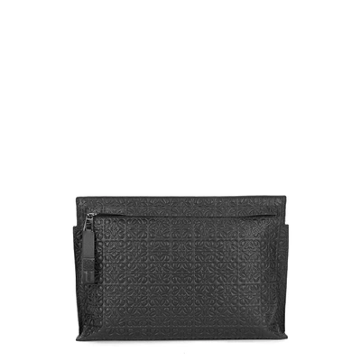 Loewe T Logo-embossed Leather Pouch In Black