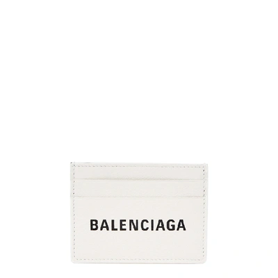 Balenciaga White Logo Leather Card Holder