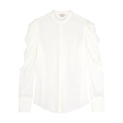 Alexander Mcqueen Ivory Draped Silk Blouse