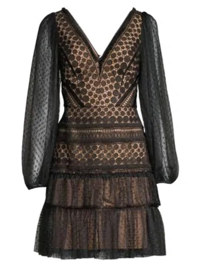 Bcbgmaxazria Circle Lace Cocktail Dress In Black