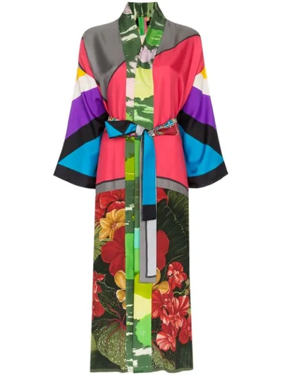 Rianna + Nina Panelled Floral Print Kimono In Multicolour