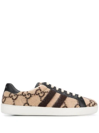 Gucci New Ace Logo-print Cotton-terry Trainers In Neutrals