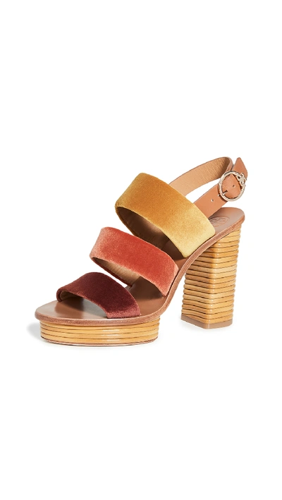 Tory Burch Patos Velour Banded Platform Sandals In Multicolour