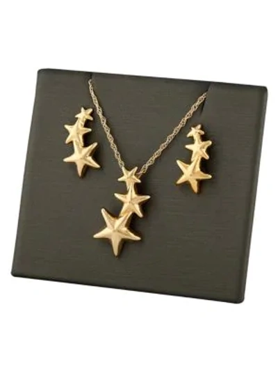 Saks Fifth Avenue 14k Gold Star Pendant Necklace & Earrings Set